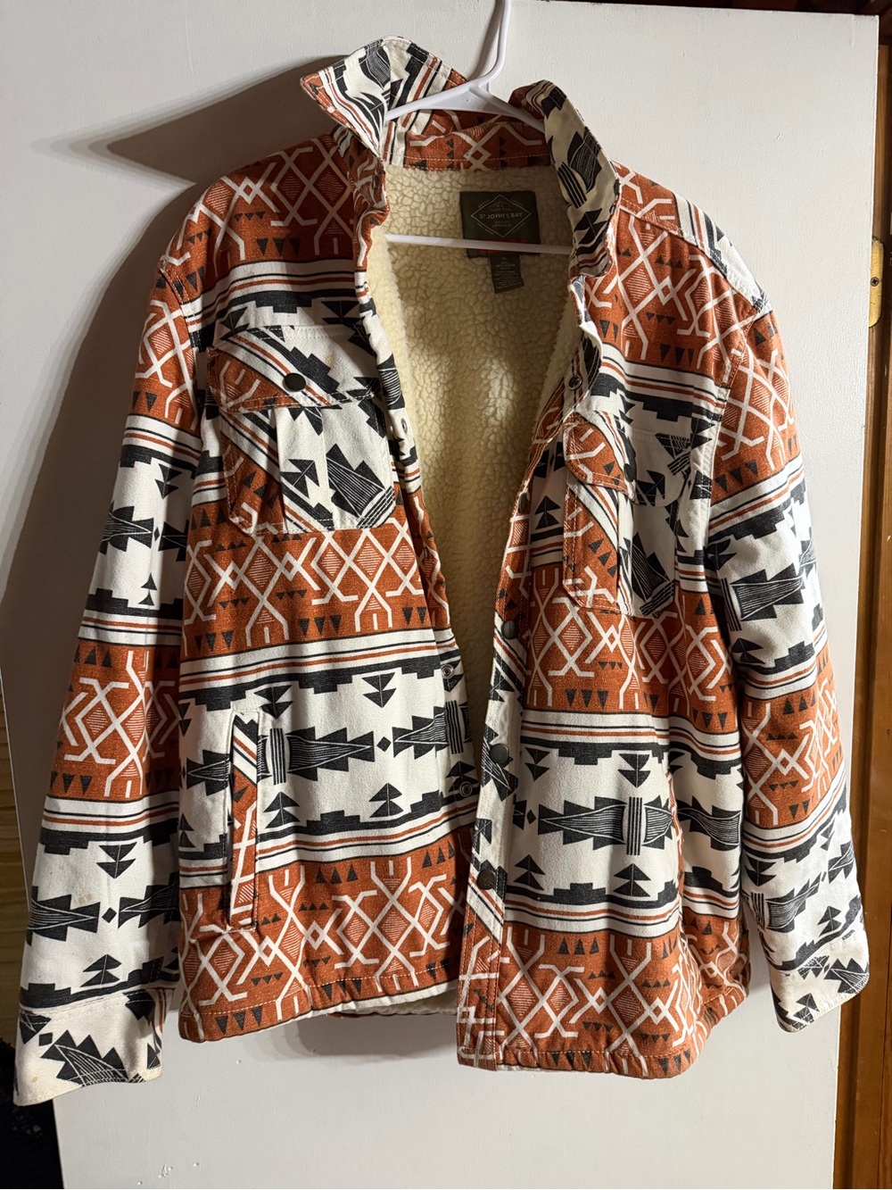 St. John’s Bay Men's Sherpa-Lined Patterned Jacket - Rust & Cream